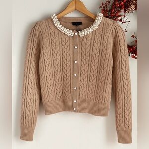NWT ADRIANNA PAPELL Pearly Trim Cable Knit Cardigan Sweater Heather Frappe XL
